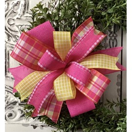 Handmade 10" Spring Wreath Bow, Easter Lantern Bow - Pink & Yellow Spring Bow
