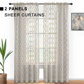 Kotile - Cortinas Transparentes Color Gris Dorado de 108 Pulgadas de Largo, 2 Paneles metálicos Extra Largos con patrón de Ogee marroquí para Sala de Estar, Cortinas de privacidad con Bolsillo para