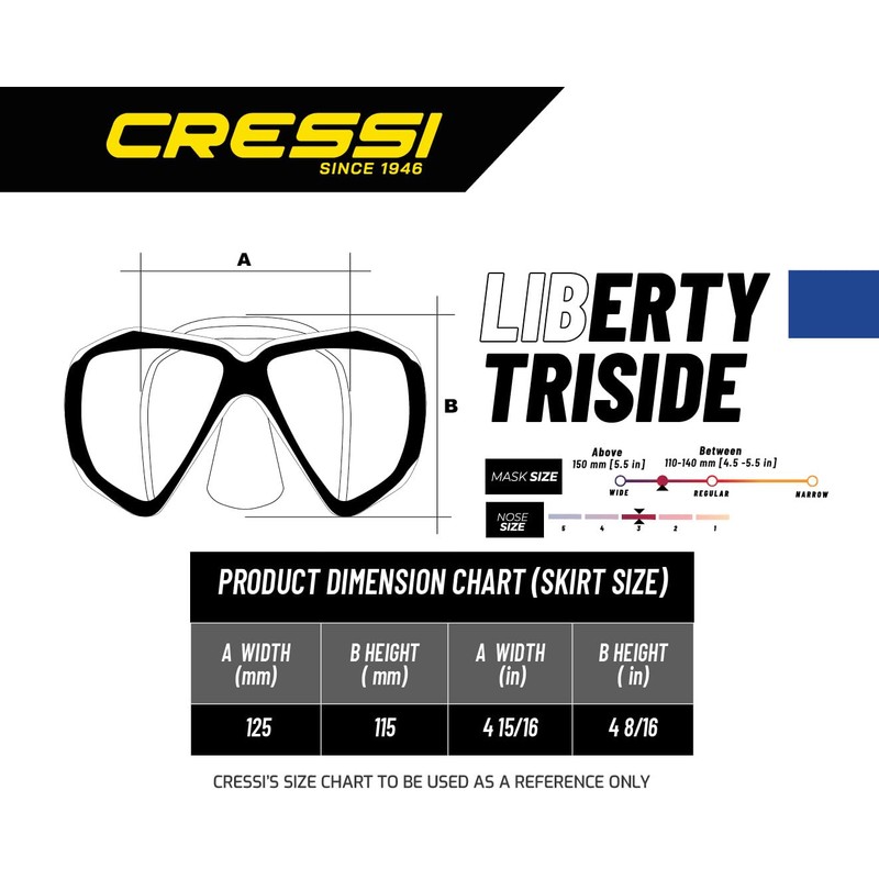 CRESSI Liberty Triside Mask - Panoramic 3 Glass Mask for