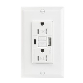 BAOMAIN 15A GFCI Outlet with USB-A & USB-C Charging, Self-Test Tamper-Resistant Electrical Outlet, 5V/4.8A USB Charger with LED Indicator, Includes White Wall Plate, ETL Listed, BCG-003U