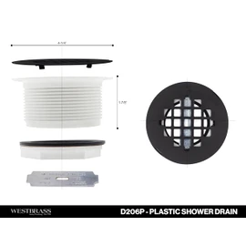 Westbrass D206P-06 2" No-Caulk PVC Compression Shower Drain with 4-1/4" Round Grid Cover, Antique Brass