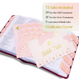 Light Peach Pink Gold Foil Lettering Bible Tabs, Bible Index Tabs with Gilded Cover,75 Tabs Bible Study Supplies,Tabs with Chapter Titles and Summaries,Waterproof Laminated Tabs (Light Peach Pink)