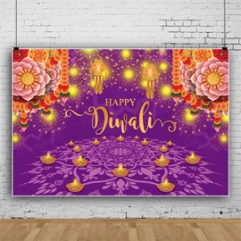 Pnylzzyxh 8x6ft Diwali Party Backdrop Indian Pooja Traditional Decorations Supplies India Wedding Light Flower Happy Holi Fiesta Festival Diwali Photography Background Photo Props Booth Banner
