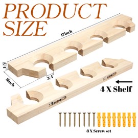 Ripeng 4 Pcs Wall Mounted Wood Stemware Rack Champagne Holder Rustic Wine Glass Hanging Shelf Wood Floating Glassware Wall Holder for Party Kitchen Bar Organizer 17 x 3 x 0. 8 Inch (Wooden Color)