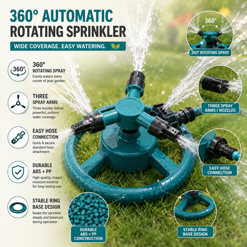 360° Rotating Garden Sprinkler for Lawn Watering – Automatic Water