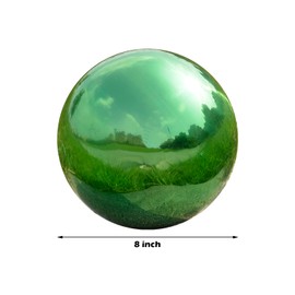 Nerien 8 Inch Gazing Ball, Stainless Steel Garden Mirror Globe, Polished Ornament Sphere, Hollow Floating Reflective Hemisphere, Home Outdoor Pond Housewarming Swimming Pool Decoration Gift, Green