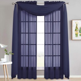 NICETOWN Scarf Sheer Curtain 216 Length - Window Topper Valance Voile Panel Classic for Sons/Boys/Seniors Room (60 Wide by 216 Long inches, 1 Piece, Dark Blue)