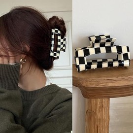 Black White Square Checker Claws, Tortoise Barrettes Claw Clips for Women Checkered Hair Clip No-Slip Grip Lattice Claw Clip Clamp Large Hair Accessories for Girls, Hair Accessories