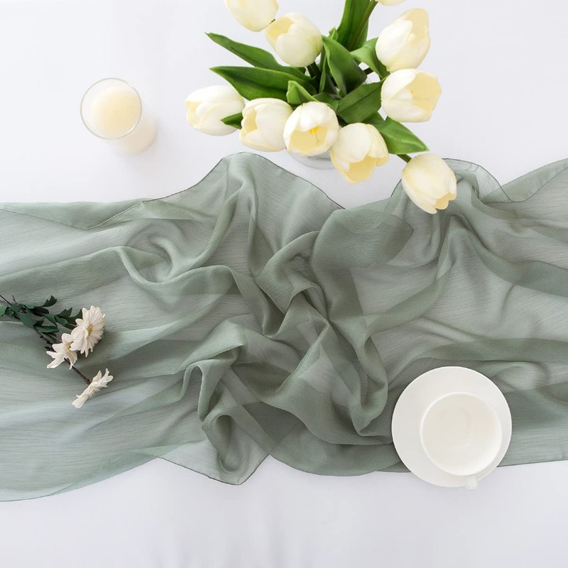 Chuqing Chiffon Table Runner, Green, 70 cm x 3 m,