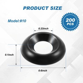 Yaocom 200 Qty #10 Countersunk Finish Washers 304 Stainless Steel Finishing Washers Cup, Black