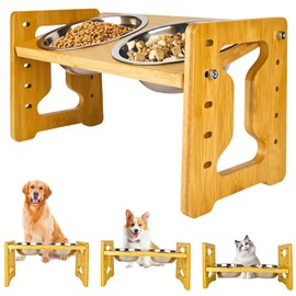 bssmmai Raised Dog Bowl, Non-Slip Height Adjustable Feeding Bowl, Dog Raised with Frame, 5 Adjustable Feeding Station Dog with 2 Dog Bowls, Stainless Steel for Small, Medium, Large Dogs