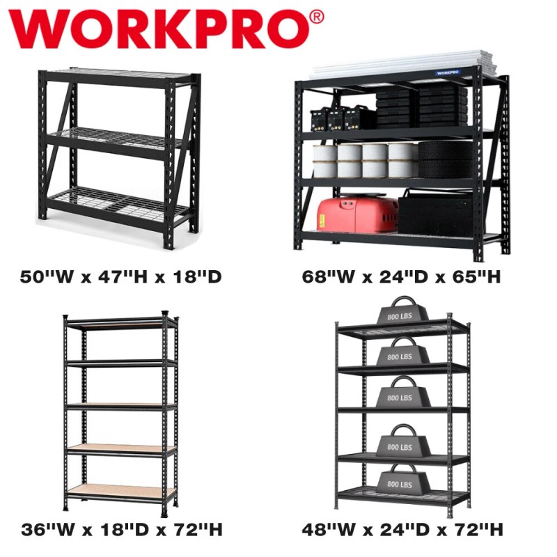 WORKPRO Metal Storage Shelving Unit Heavy Duty Storage Rack Multi-Size
