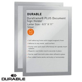 Durable Magnetic DURAFRAME Plus Document Sign Holder, Letter-Size 8-1/2" x 11", Silver, 2 Pack (400423)