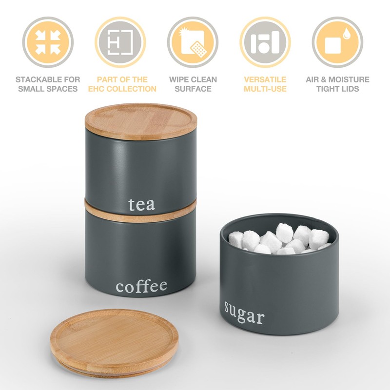 EHC Tea, Coffee, Sugar, Canister Set, Set of 3 Stackable