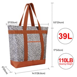 CIVJET CIVJET 2Pk Insulated Reusable Tote Bag for Grocery Shopping for Women/Men, Pizza/Food Delivery Bag to Keep Food Cold/Hot for Uber Eats/Doordash/Grubub, Cooler Bags for Travel/Beach/Picnic, Cow Print