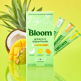Bloom Nutrition Greens & Superfoods Tropical Pack – 18 Sticks of Nutrient-Rich, Natural, Antioxidant-Packed Superfood Blend for Energy & Wellness