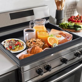 WOLKI Noodle Board Stove Covers for Gas Burners, 30"L x 22"W x 2.5"Th Heavyweight Stove Top Covers for Electric Stove, Buil-in Handles, RV Stove Cover, Wooden Serving Tray, Black