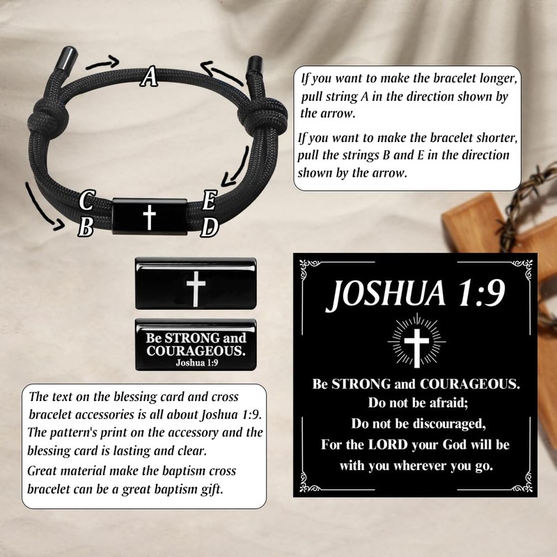 Bible Verse Adjustable Rope Cross Bracelet, Christian Catholic Valentine Easter