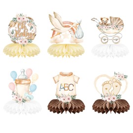 MoguGo Babyparty Deko 6 Stück – Tischdeko mit Storch, Babyflasche, Kinderwagen & Strampler – „Oh Baby“ Design – Perfekte Tischdekoration für Baby Shower, Gender Reveal & Babyparty