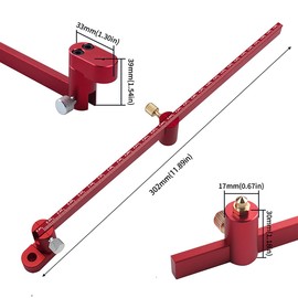 Generic 300mm Woodworking Compass Scribe, Aluminum Adjustable Drawing Circle Ruler, Woodworking Compass Tool, Compass Drawing Tool, Center Finder Fixed-Point Circle Line Marking Gauge, Red, MG-017
