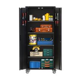 dainslef Metal Garage Storage Cabinet 72" H with Wheels, Tool Cabinet with Pegboard and 4 Adjustable Shelves, Lockable Rolling Black Lockable Garage Cabinet for Home,Garage,Office Organization