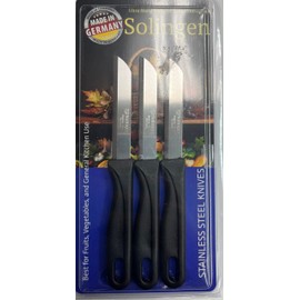 Kitchen Pride MADE IN SOLINGEN GERMANY STAINLESS STEEL KNIFE SET -PACK OF 3 (BLACK) -3.35" ULTRA SHARP SERRATED BLADE -IDEAL FOR KITCHEN/GENERAL USE, BREADS AND PRECISION FOOD CUTTING