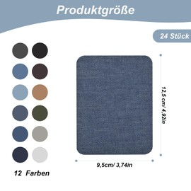 CBRAEXY Patches, Pack of 24 Patches, Iron-On in 12 Colours, Cotton, Jeans Iron-On Patches, Iron-On Patches, Iron-On Patches for Clothing, Hole Repair