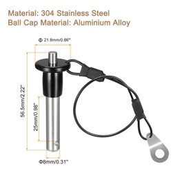 TA-VIGOR Ball Locking Pins, 8mm Dia 25mm Length 304 Stainless Steel Push-Button Quick Release Pin with Lanyard Cable