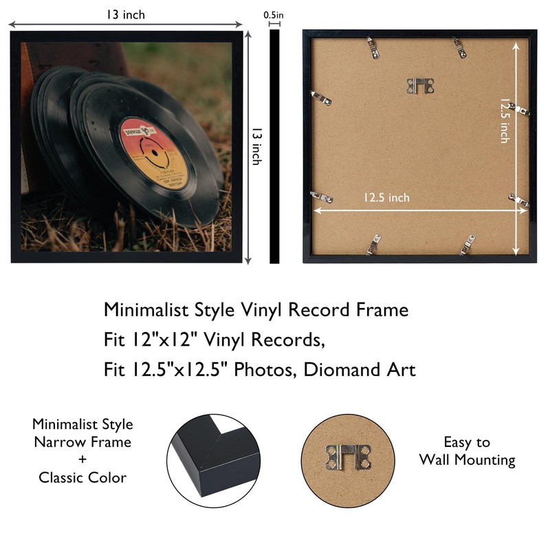HEYTUYA 4 Pack 12.5x12.5 Black Record Frame, Lightweight PVC Album