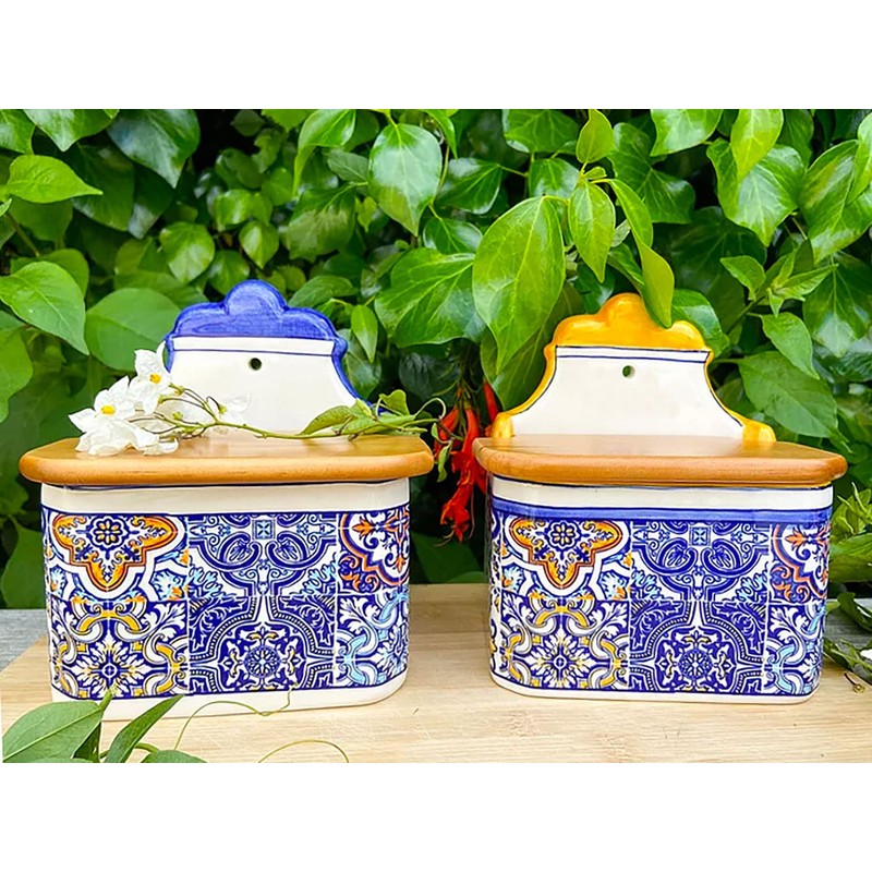 Portuguese Pottery Alcobaça Ceramic Decorative Salt Cellar with Lid for
