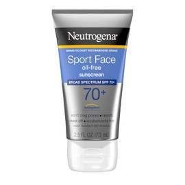Neutrogena Sport Face Sunscreen SPF 70+ OilFree Loción de protección solar facial con protección solar UVAUVB de amplio espectro Resistente al sudor Resistente al agua, 2.5 Fl Oz