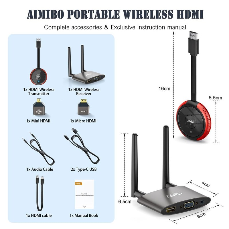 AIMIBO Wireless HDMI Transmitter and Receiver 4K, 5.8G Wireless HDMI