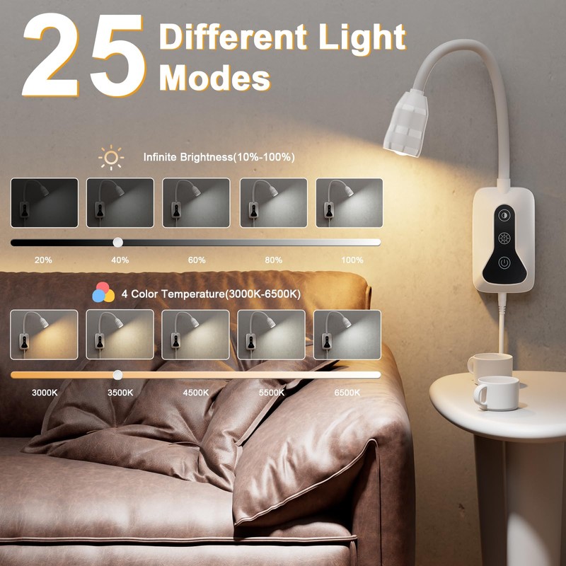 HUAEU 1 Pack Wall Mounted Headboard Reading Light, LED Dimmable