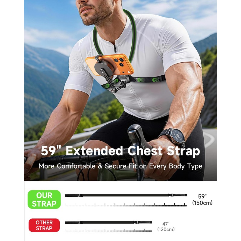 2-in-1 Magnetic&Clip-on Neck Phone Holder,59" Extended Chest Strap