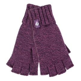 HEAT HOLDERS Ladies Solid Knitted Fingerless Gloves Ideal for Smartphone | Keeps Hands Warm in Winter (One Size, Purple Twist)