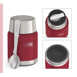 Thermos ICON Food Jar 0.47 L, Red/Wild Berry Matt, Food Jar 470 ml, Double-Walled 18/8 Stainless Steel, Keeps Warm and Cold, with Folding Spoon, Non-Slip Base, Completely Leak-Proof