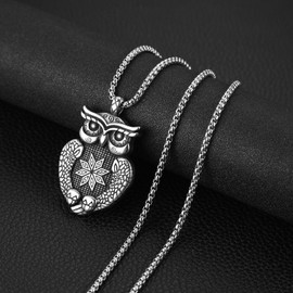 HZMAN Owl Necklace Pendant for Men Stainless Steel Retro Animal Pendant Jewelry Gift