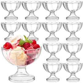 Mezchi Set of 12 Ice Cream Bowl Set, 8 Ounce Plastic Dessert Bowls, Clear Footed Dessert Cups, Ice Cream Cups Bowls for Sundae, Milkshakes, Parfait, Pudding, Fruit
