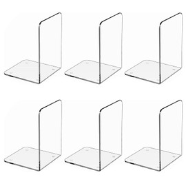 Sujetador de Libros Acrílicos, Soporte Transparente para Estantes Antideslizante, 6 Piezas Soporte para Libros Transparente con Pegatinas Antideslizantes, Sujetalibros Estanteria para Casa Biblioteca
