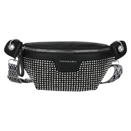 AuSion Casual Faux Leather Crossbody Sling Bag for Women – Fashionable Waist Pack with Studded Design & Secure Zipper Pockets for Hands-Free Convenience