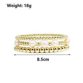Layered Bead Bracelet Set Stacking Baroque Pearl Dainty Plated Gold Bead White Pearl Bangle Set Aesthetic Valentine's Day Jewelry Gift for Women (Gold2)
