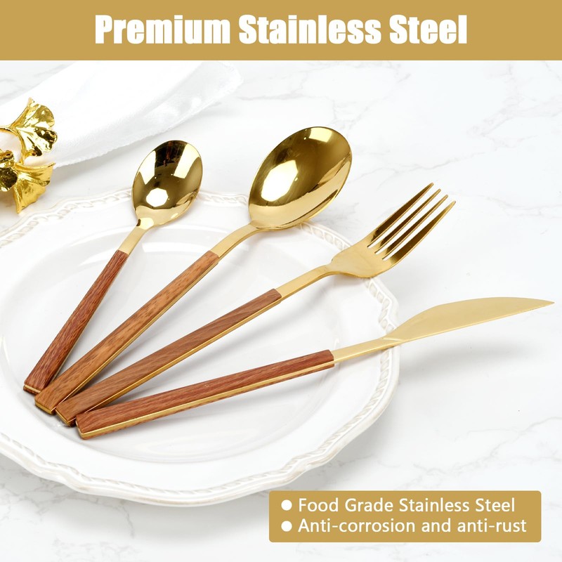Golden Silverware Set, 24 Piece Flatware Cutlery Set for 6