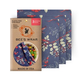 Bee's Wrap Reusable Beeswax Food Wraps Made in the USA, Eco Friendly Beeswax Food Wrap, Sustainable Food Storage Containers, Organic Cotton Food Wraps, Assorted 3 Pack (S, M, L), Botanical Pattern