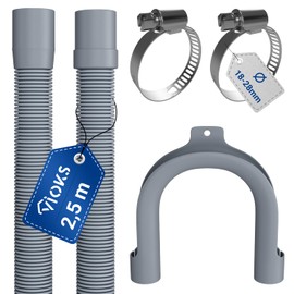 VIOKS Flexible Washing Machine Drain Hose Set 2.5 Metres 19/22 mm Diameter + 2 x Pipe Clamps Stainless Steel 18-28 mm Diameter Dishwasher Hose Waste Water Hose Washing Machine with Hose Clips Set