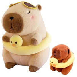 GVMJHYK Capybara Cuddly Toy Set with Key Fob, Cute Plush Toy with Ducks, Swimming Ring, Gift for Children, Girls, Boys, Room Decoration, School, Birthday, Car Decoration