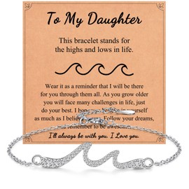 Daughter Birthday Gifts from Mum, Wave Daughter Bracelet, Girls Birthday Presents, Silver Cubic Zirconia Tennis Bracelet, Christmas Gifts for Teenage Girls, Xmas Stocking Fillers