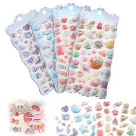 JetWave Squishy Stickers, Set of 4, Cute for Girls, 3D Stickers, Bon Drop Style, Fluffy Texture, PVC Material, Notebook, Envelope, Decoration