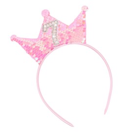 Jaciya Pink Headband Sequin Headbands for Girls Sparkling Tiara Pearl Hairband Birthday Head Band Princess Party Decorations (7th birthday headband)