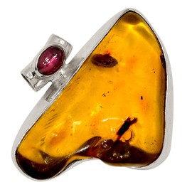 Xtremegems Natural Baltic Amber - Caribbean & Garnet 925 Silver Pendant Jewelry ALLP-28946