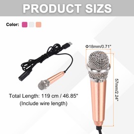 MECCANIXITY 3 Pcs Mini Microphone, Mini Mic Tiny Microphone Phone Type C Mic Small Microphone for Record Phone Voice, Gold/Silver/Hot Pink